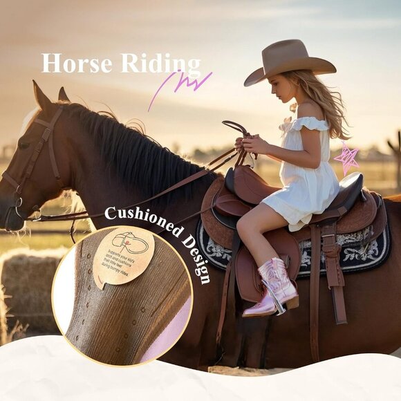 Girls Cowgirl Boots Western Riding Shoes with Zipper & Square Toe Shoes - Picture 4 of 7